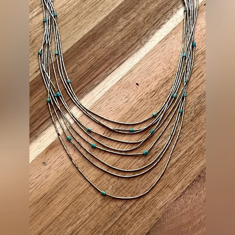 Vintage Navajo Liquid Silver Turquoise Heishi Sterling Silver Graduated Necklace